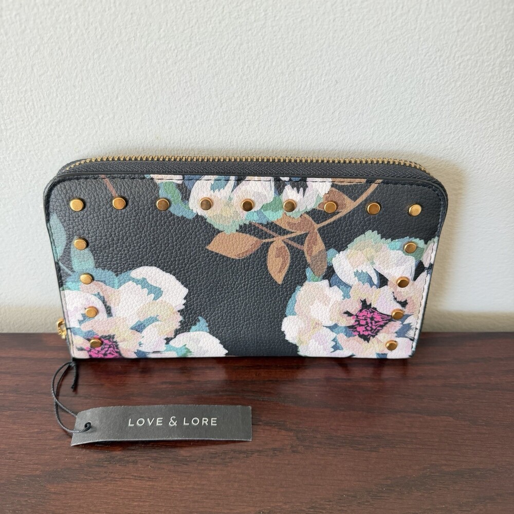 Love & Lore Wallet Floral Faux Leather Organizer Clutch Zip Around NWT
